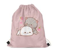 HELLHERO Strawberry Cat Drawstring Backpack for Women Kids Girls String Bag Cinch Sackpack Durable Rucksack Gym Bags Foldable Reusable Candy Goodies Bags Hiking Camping Travel Daypack