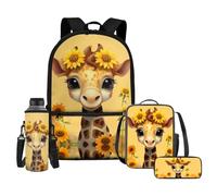 HELLHERO Sunflower Giraffe Backpack for Girl 6-8 10-12 with Insulated Lunch Box Boys School Bag Kids Pencil Case Water Bottle Sleeve Primary Elementary Middle School Bookbag Schoolbag 4 IN 1