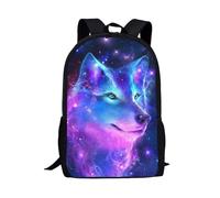 HELLHERO Wolf Backpack Galaxy School Bag for Kids Boys Girls Elementary School Student Schoolbag Toddler Children Bookbag Lightweight Backpacks Holiday Daypack Rucksack Satchel