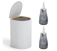 HELLKOPF Wooden Laundry Basket with Lid - 70 Litre Laundry Hamper for Dirty Laundry, 2 Laundry Bags Inside with Handles, Easy to Remove, Laundry Baskets for Bedroom, Bathroom, Light Grey