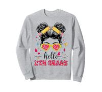 Hello 11th Grade Messy Bun First Day Of School Girl Teacher Sweatshirt