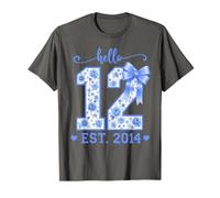 Hello 12 Est 2014 Blue Coquette Bow 12th Birthday Girl T-Shirt