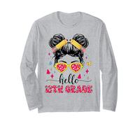 Hello 12th Grade Messy Bun First Day Of School Girl Teacher Long Sleeve T-Shirt
