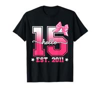 Hello 15 Est. 2014 15 Years Old 15th Birthday Coquette Bow T-Shirt