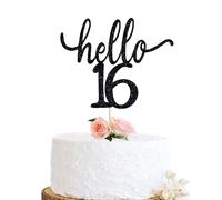 Hello 16 Birthday Cake Topper,Funny 16th Birthday Party Decorations sweet 16th Birthday Cake topper for girls, Black Glitter 16 Birthday Party Decorations For boy