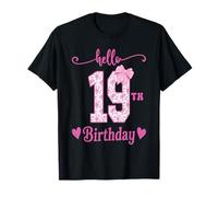 Hello 19th Birthday Girl Pink Coquette Bow 19 Year Old Funny T-Shirt