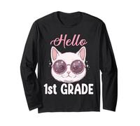 Hello 1st Grade Cute Kawaii Cat First Day of School Girls Long Sleeve T-Shirt