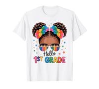 Hello 1st Grade First Day Back To School Messy Bun Girls T-Shirt