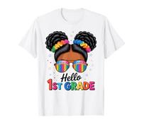 Hello 1st Grade First Day Back To School Messy Bun Girls T-Shirt