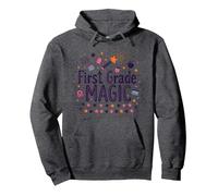 Hello 1st Grade Girl First Grade Magic School Fun Pullover Hoodie, Adult Unisex, Dark Heather Grey, L