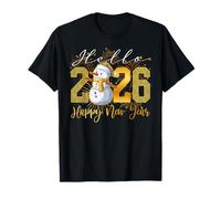 Hello 2026 Happy New Year 2026 Snowman Leopard Women Girls T-Shirt