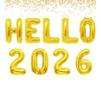 Hello 2026 New Year Balloons, Happy New Year's Decorations 2026, Gold Foil Number Balloons for Nye Party Decorations, Spring Festival, Chinese New Year Decorations Christmas Party (Gold)