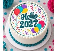 Hello 2027 New Year Edible Round Cake Topper