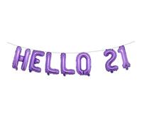 Hello 21 Foil Balloon Banner Letter Mylar Balloons for Twenty one 21th Birthday Celebration Party Decoration (HELLO 21 Purple)