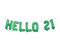 Hello 21 Foil Balloon Banner Letter Mylar Balloons for Twenty one 21th Birthday Celebration Party Decoration (HELLO 21 Green)