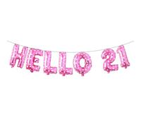 Hello 21 Foil Balloon Banner Letter Mylar Balloons for Twenty one 21th Birthday Celebration Party Decoration (HELLO 21 Pink Heart)
