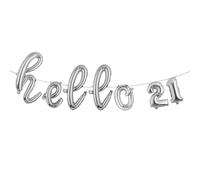 Hello 21 Foil Balloon Banner Letter Mylar Balloons for Twenty one 21th Birthday Celebration Party Decoration (L HELLO 21 Silver)