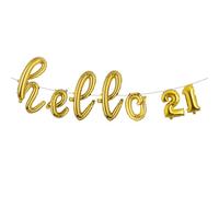 Hello 21 Foil Balloon Banner Letter Mylar Balloons for Twenty one 21th Birthday Celebration Party Decoration (L HELLO 21 Gold)