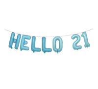 Hello 21 Foil Balloon Banner Letter Mylar Balloons for Twenty one 21th Birthday Celebration Party Decoration (HELLO 21 Light Blue)
