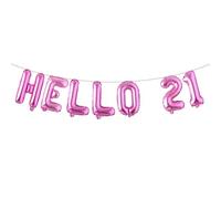 Hello 21 Foil Balloon Banner Letter Mylar Balloons for Twenty one 21th Birthday Celebration Party Decoration (HELLO 21 Rose Red)