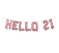 Hello 21 Foil Balloon Banner Letter Mylar Balloons for Twenty one 21th Birthday Celebration Party Decoration (HELLO 21 Pink)