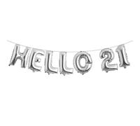 Hello 21 Foil Balloon Banner Letter Mylar Balloons for Twenty one 21th Birthday Celebration Party Decoration (HELLO 21 Silver)