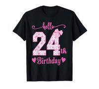 Hello 24th Birthday Girl Pink Coquette Bow 24 Year Old Funny T-Shirt