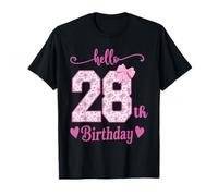 Hello 28th Birthday Girl Pink Coquette Bow 28 Year Old Funny T-Shirt