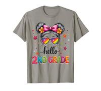 Hello 2nd Grade Messy Bun Back To School Outfits Girls T-Shirt