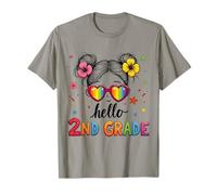 Hello 2nd Grade Messy Bun Back To School Outfits Girls T-Shirt