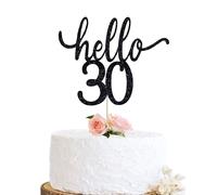 Hello 30 Birthday Cake Topper,Funny 30th Birthday Party Decorations Happy 30th Cake topper for women, Black Glitter 30 Party Decorations For men