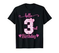 Hello 3rd Birthday Girl Pink Coquette Bow Third Year Old T-Shirt