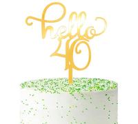 Hello 40 Cake Topper, Acrylic Gold Glitter 40th Birthday Cake Decor, Anniversary Party Supplies for Celebrations
