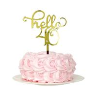 Hello 40 Gold Acrylic Cake Toppers - Forty Birthday Decorations for 40th Celebration - Cake Topper and Decorations