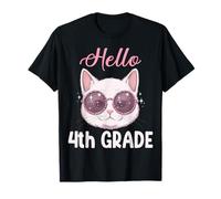 Hello 4th Grade Cute Kawaii Cat fourth Day Of School Girls T-Shirt