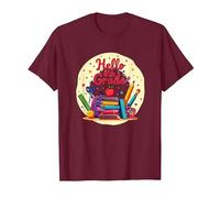 Hello 4th Grade Girl First Day School Supplies Graphic T-Shirt, Men, Burgundy, M