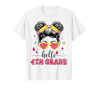 Hello 4th Grade Messy Bun First Day Of School Girl Teacher T-Shirt