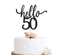Hello 50 Birthday Cake Topper,Funny 50th Birthday Party Decorations Happy 50th Birthday Cake topper for women, Black Glitter 50 Birthday Party Decorations For men