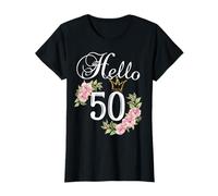 Hello 50 Shirt with flowers & Crown 50th Birthday T-Shirt