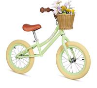 Hello-5ive 14 Inch Balance Bike for Kids, Lightweight Height-adjustable Bike with Removable Basket, Carbon Steel Frame and Rubber Pneumatic Tires, Toddler Balance Bike for 3,4,5,6, Years Old (Green)