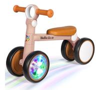Hello-5ive Baby Balance Bike 1 Year Old, 4 Wheels Kids Bike Ride On Toys for 1 2 Year Boys Girls Gifts, Toddler Bike with Adjustable Handle & Lighting Wheels, Birthday Gift for 12-36 Months (Pink)