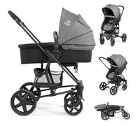 Hello-5ive Baby Stroller, Foldable Baby Pushchair with Rain Cover and Footmuff, Toddler Travel System Pram with Reversible & Adjustable Seat, Convertible Carrycot Buggy for Newborn to 3 Years, Grey