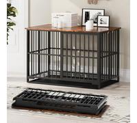 Hello-5ive Furniture Dog Crate,Foldable Large Dog Cage with Removable Tray,Heavy Duty Indoor Dog Kennel with Removable Top & Secure Lock for Medium Large Dogs,End Table Style,100×60×72.5cm