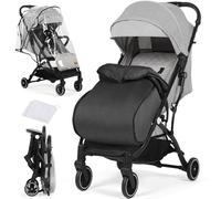 Hello-5ive Lightweight Travel Stroller Compact Baby Pushchair with Adjustable Seat,Footmuff,Mosquito Net, Rain Cover, One-Hand Folding Buggy with 5-Point Harness for Toddlers from Birth to 15kg