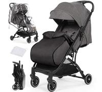 Hello-5ive Lightweight Travel Stroller Compact Baby Pushchair with Adjustable Seat,Footmuff,Mosquito Net, Rain Cover, One-Hand Folding Buggy with 5-Point Harness for Toddlers from Birth to 15kg