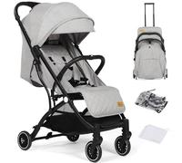 Hello-5ive Lightweight Travel Stroller Compact Baby Pushchair with Adjustable Seat, Mosquito Net, Rain Cover, One-Hand Folding Buggy with 5-Point Harness for Toddlers from Birth to 15kg (Light Grey)