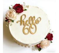 Hello 60 Birthday Cake Topper, Gold Acrylic Funny Happy 60th Birthday Party Cake Decorations, Hello Sixty Cake Charm Decor for Women Men 60th Bday/Annversary Party Decoration Supplies