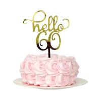 Hello 60 Gold Acrylic Cake Toppers - Sixty 60th Birthday Decorations (60)