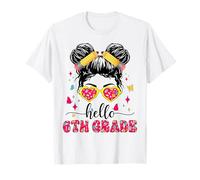 Hello 6th Grade Messy Bun First Day Of School Girl Teacher T-Shirt