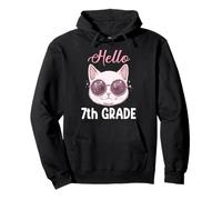 Hello 7th Grade Cute Kawaii Cat seventh Day Of School Girls Pullover Hoodie